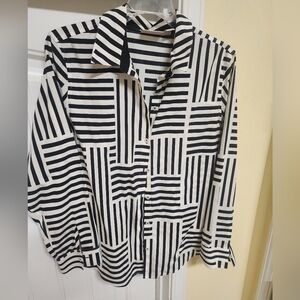 Chico’s Black & White Stripe Button-Up Blouse | Size 1 (M/L)